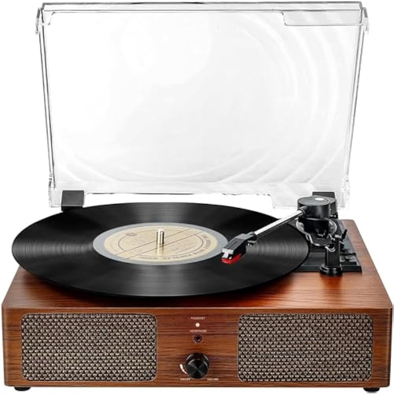 Vinyl Record Player Bluetooth Vintage 3-Speed Portable Turntables with Built-in Speakers, Belt-Driven LP Player Support USB Recording AUX-in RCA Line Out