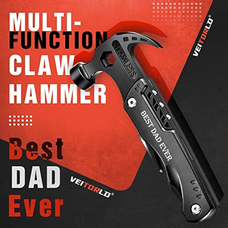 VEITORLD Gifts for Dad Father’s Day from Daughter Son Kids, Unique Birthday Gift Ideas for Men Grandpa Husband Him, Cool Gadgets Presents for Dad, All in One Survival Tools Hammer Multitool
