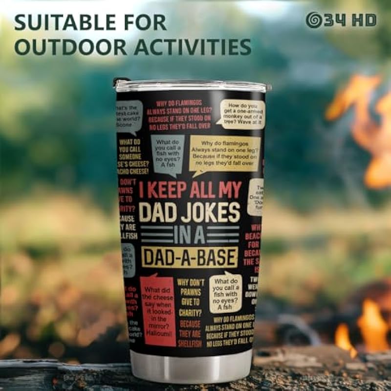 34HD Father Day Gifts from Son Daughter, Dad Jokes Tumbler 20 Oz Stainless Steel with Lid, Funny Dad Gifts for Bonus Dad Step Dad Papa Grandpa, New Dad Gifts, Father Day Gifts for Husband from Wife