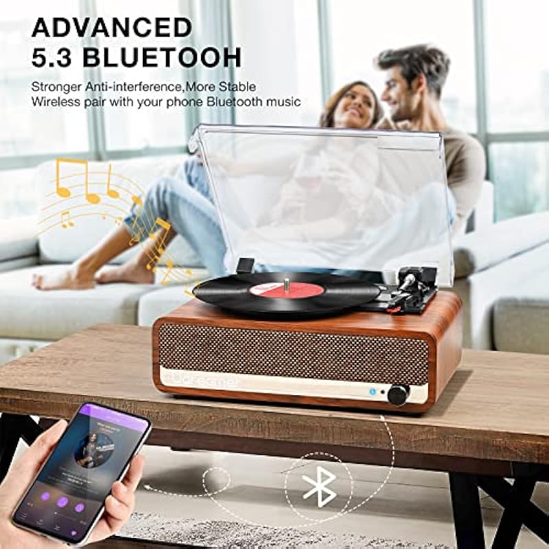 Vinyl Record Player with Upgraded Speakers Needle Pressure Adjustment,Vintage Turntable for Vinyl Records,Portable Vinyl LP Player with 3 Input,RCA Output and Headphone Jack