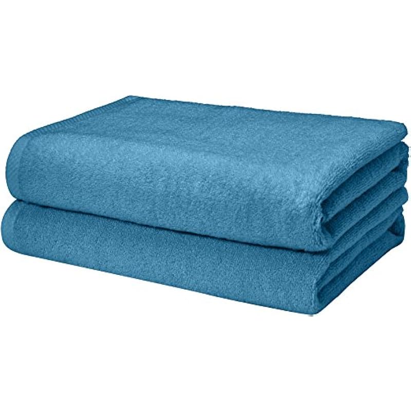 Amazon Basics – 2 Piece Quick-Dry Oversize Bath Towel, 100% Cotton, Lake Blue, 54″ x 30″