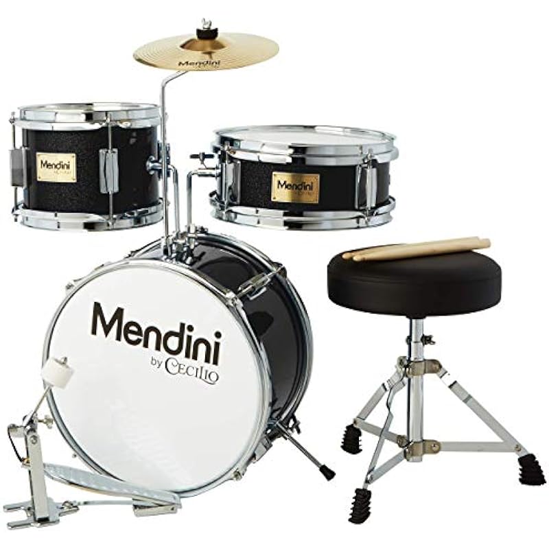 Mendini by Cecilio Kids Drum Set – Junior Kit w/ 4 Drums (Bass, Tom, Snare, Cymbal), Drumsticks, Drum Throne – Beginner Drum Sets & Musical Instruments