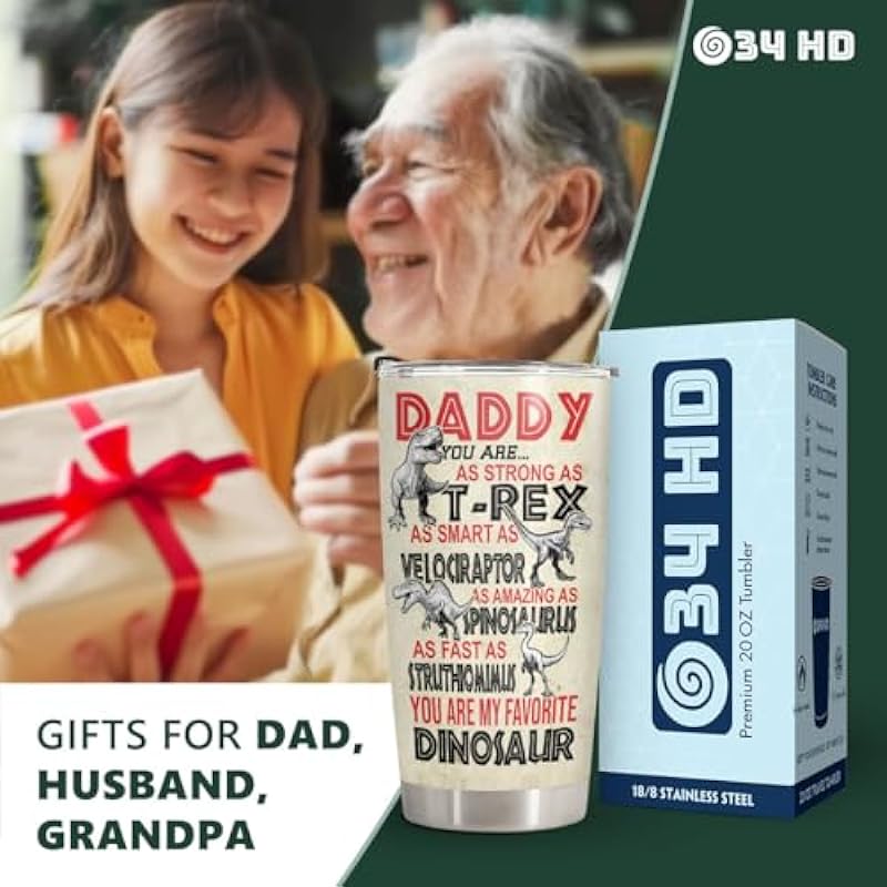 34HD Father Day Dad Gifts from Daughter Son Wife, Funny Gifts for New Dad Bonus Dad Stepdad Papa Father in Law Husband, Funny Dad Tumbler 20 Oz, Drinking Cup for Dad