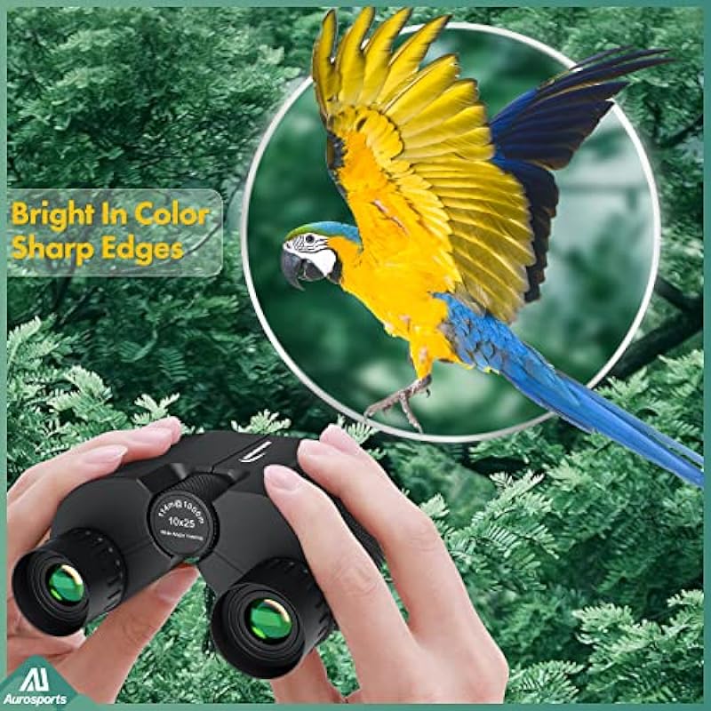 Aurosports 10×25 Binoculars for Adults and Kids, Large View Compact Binoculars with Low Light Vision, Easy Focus Small Binoculars for Bird Watching Outdoor Travel Sightseeing Concert Hunting Hiking