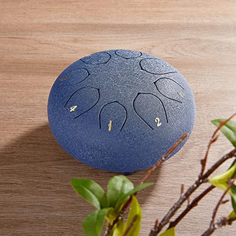 Steel Tongue Drum, 6 Inch 8 Note Steel Hand Drum with Bag, Music Book, Drumsticks, Mallet Holder and Finger Paddles, for Camping, Meditation or Yoga .(Navy Blue)