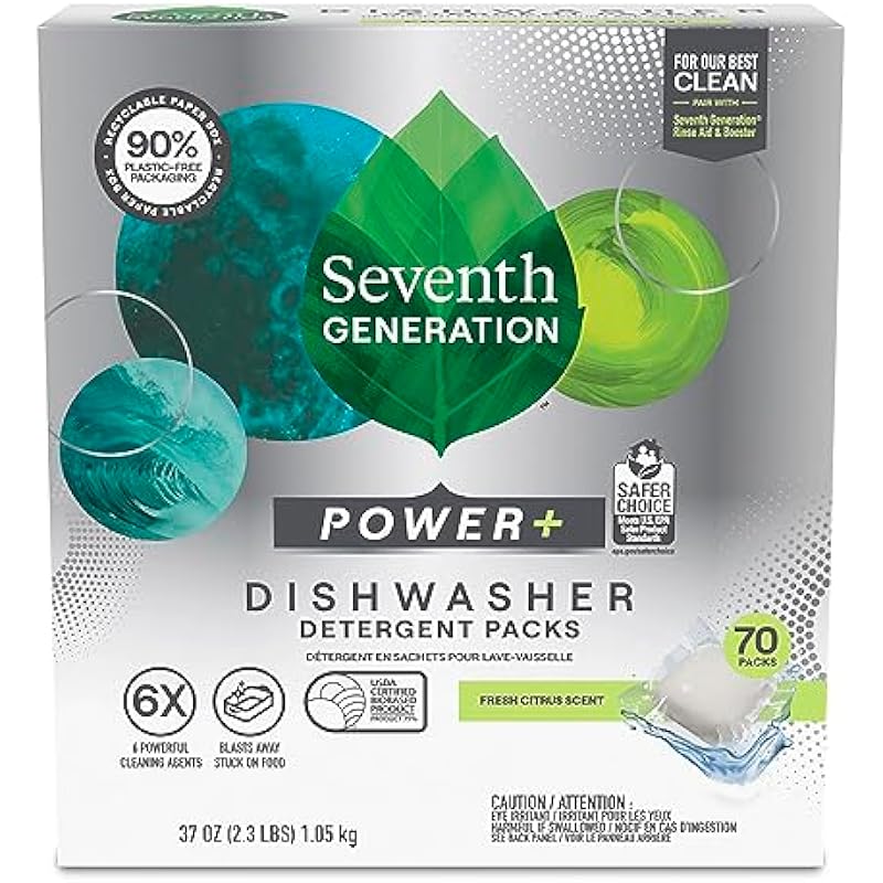 Seventh Generation Ultra Power Plus Dishwasher Detergent Packs, Fresh Citrus Scent, 70 count