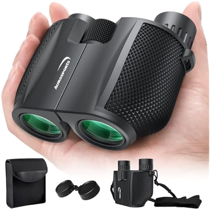 Aurosports 10×25 Binoculars for Adults and Kids, Large View Compact Binoculars with Low Light Vision, Easy Focus Small Binoculars for Bird Watching Outdoor Travel Sightseeing Concert Hunting Hiking