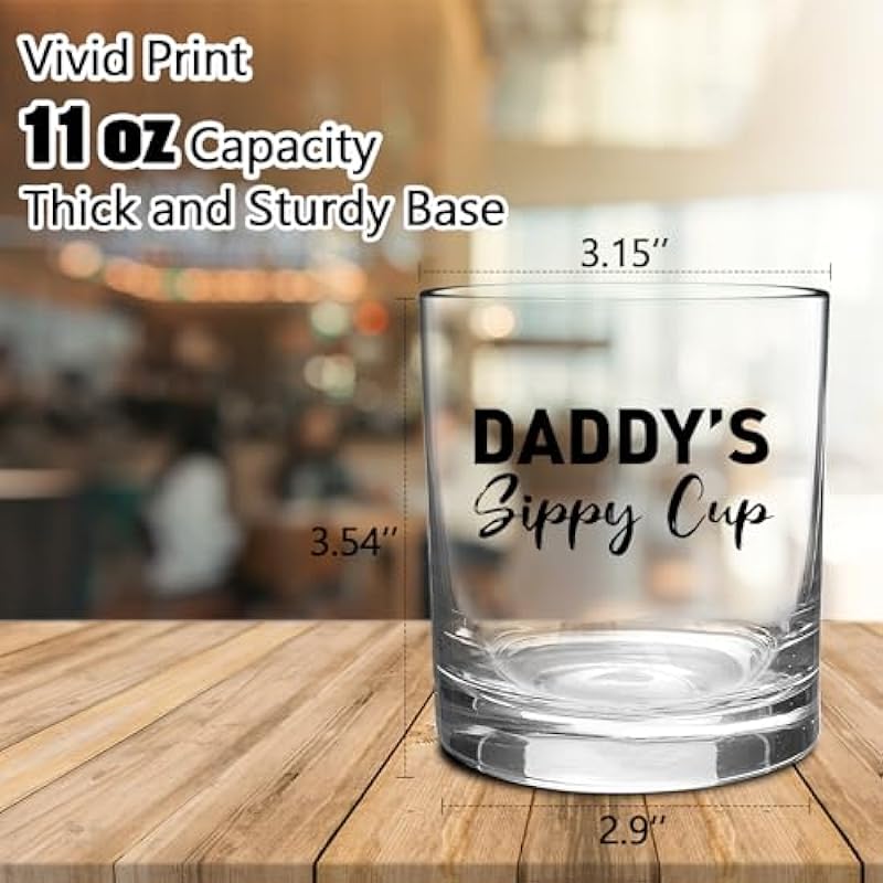 Fathers Day Dad Gifts for New Dad Husband from Daughter Son Wife, 11 OZ Whiskey Glass Birthday Valentines Day Anniversary Christmas Funny Gag Gift Ideas Bourbon Scotch Gifts for Expecting Father