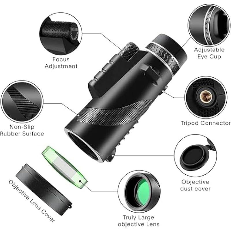 80X100 Monocular Telescope High Power with Smartphone Holder & Tripod, High Definition Larger Vision Monocular for Adults for Bird Watching Hiking Camping