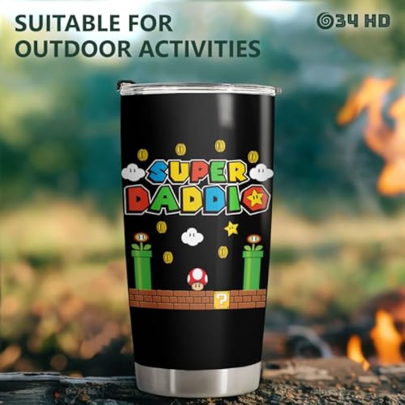 34HD Father Day Gifts, Daddio Tumbler with Lid 20 oz Stainless Steel, Daddio Coffee Mug, Fathers Day Drinking Cup, Dad Gifts from Daughter Son