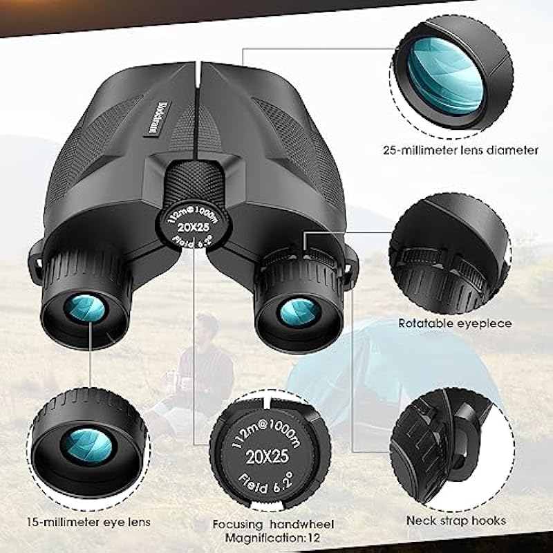 20×25 Compact Binoculars for Adults High Powered and Kids,Waterproof Binoculars for Hunters with Low Light Vision,Easy Focus Bird Watching for Adults Outdoor Hunting Travel