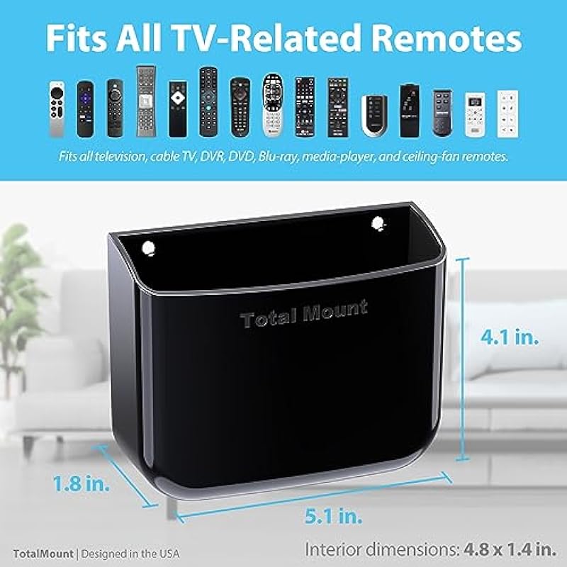 TotalMount Hole-Free Remote Holder – Eliminates Need to Drill Holes in Your Wall (For 2 or 3 Remote Controls – Black – Quantity 1)
