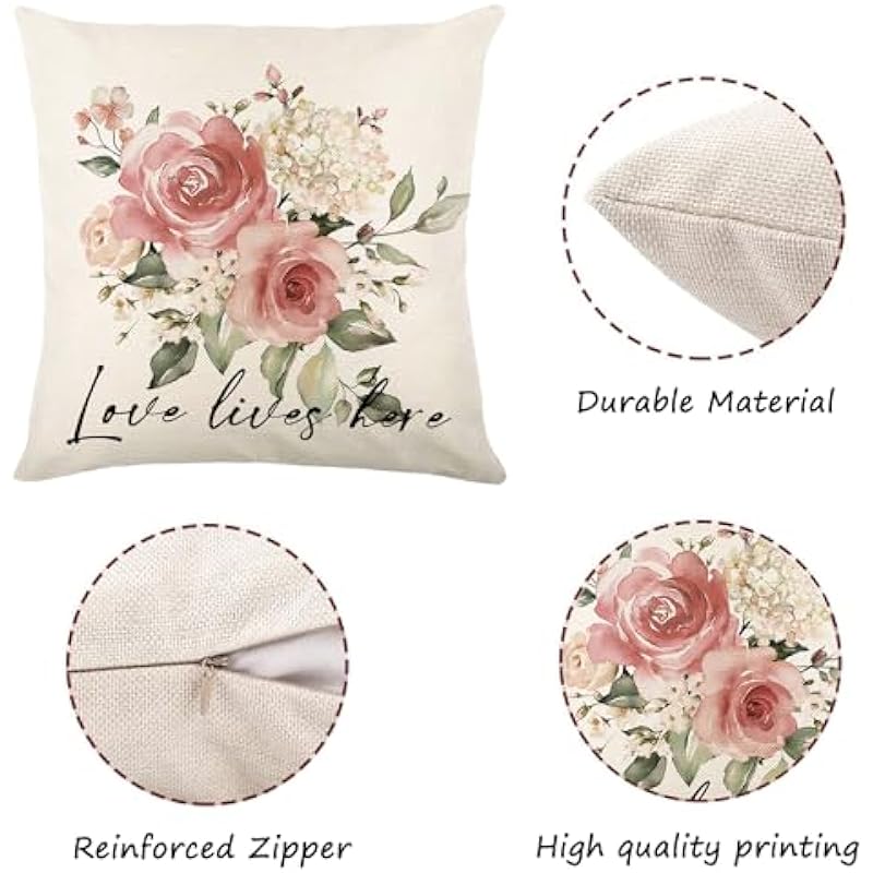 Spring Pillow Covers 18×18 – Spring Decorations for Home, Spring Farmhouse Throw Pillow Cover Garden Linen Cushion Case for Home Decor