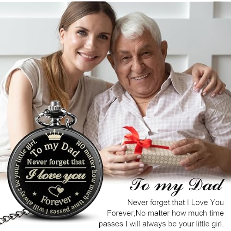 Fathers Day Dad Gifts from Daughter Son, Birthday Gifts for Dad Grandpa Husband Step Dad Personalized Pocket Watch with Chain