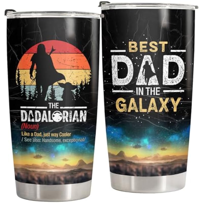 34HD Father Day Gifts, Dadalorian Tumbler with Lid 20 oz Stainless Steel, Star Movie Mug, Star Dad Gifts, Birthday Dad Gifts from Daughter Son, Husband Gifts from Wife