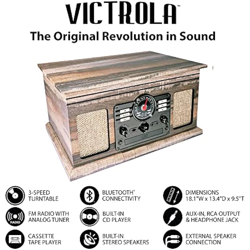 Victrola Nostalgic 6-in-1 Bluetooth Record Player & Multimedia Center with Built-in Speakers – 3-Speed Turntable & 3 Pack Turntable Replacement Needles for Various Victrola Record Players, White