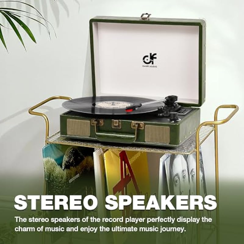 Vintage Suitcase Record Player 33 45 78 RPM Speed Vinyl Record Player with Built-in Speakers, Bluetooth, USB Recording, MP3 Converter, Forest Green