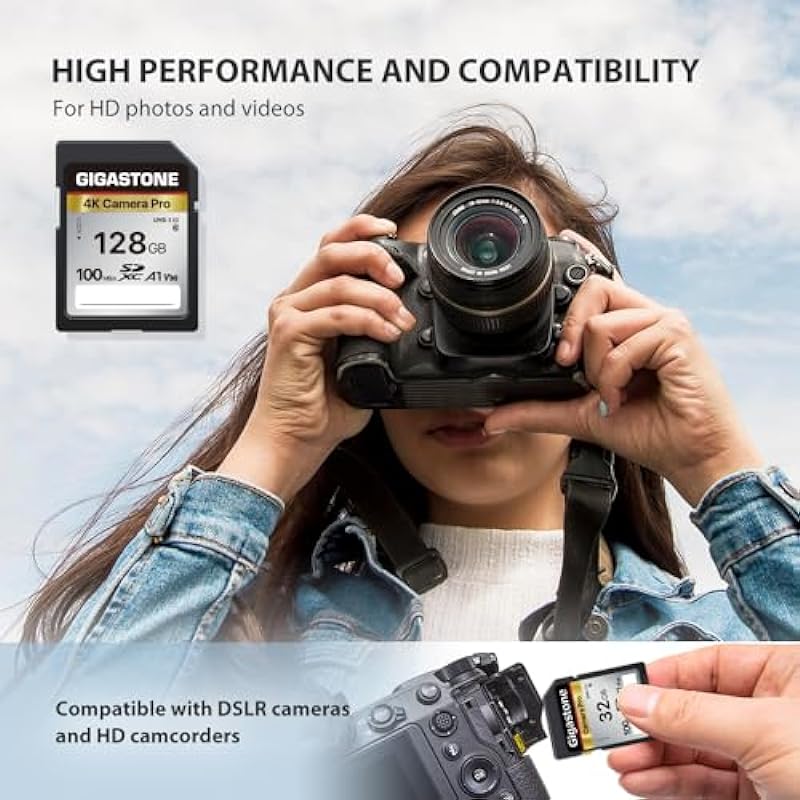 Gigastone 128GB SD Card V30 SDXC Memory Card High Speed 4K Ultra HD UHD Video Compatible with Canon Nikon Sony Pentax Kodak Olympus Panasonic Digital Camera, with 1 Mini case