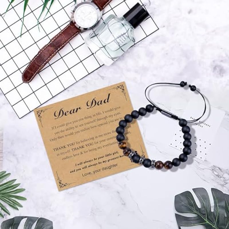 Fathers Day Dad Gifts from Daughter Son Bracelets for Men Mens Gifts Father’s Day Birthday Gifts for Men Dad Mens Bracelet Natural Stone for Husband Boys Him Boyfriend