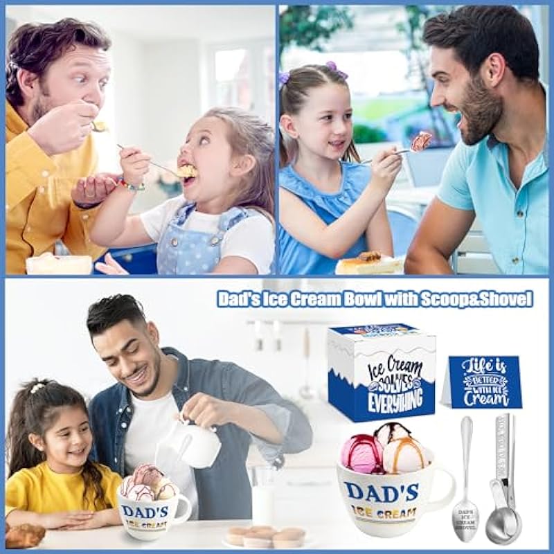 Dad Gifts, Gifts for Dad Fathers Day from Daughter, Dad’s Ice Cream Bowl Scoop Shovel Spoon Set, Dad’s Ice Cream Gift from Son, Christmas Birthday Father’s Day Gift for Him Man