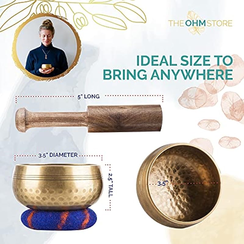 Ohm Store Tibetan Singing Bowl Set — Meditation Sound Bowl Handcrafted in Nepal for Yoga, Chakra Healing, Mindfulness, and Stress Relief — Unique Spiritual Gifts for Women and Men