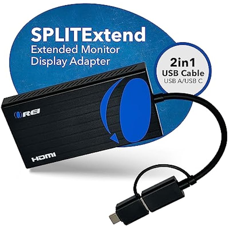OREI SplitExtend HDMI Splitter Extended Display for Dual Monitor – Multi-Monitor Display 3 Separate Screens – USB A & USB-C Adapter to HDMI 2.0, 4K@30Hz Output 1, 1080p Output 2 for Windows, Mac OS G