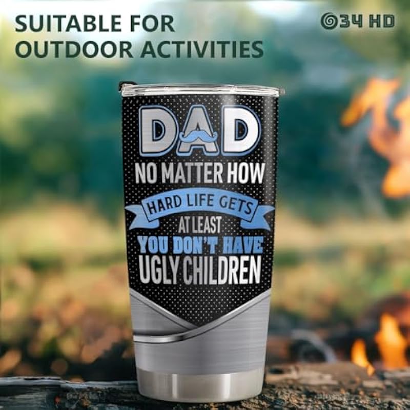 34HD Funny Gifts for Dad, Dad Tumbler with Lid 20 oz Stainless Steel, Funny Dad Gifts from Daughter Son, Husband Gifts from Wife, Birthday Gifts for Men, New Dad Gifts