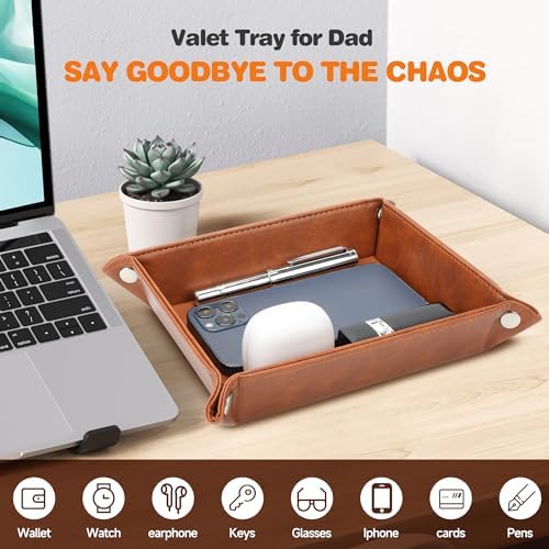 Gifts for Dad from Daughter Son Kids, Gifts for Dad Who Wants Nothing, Birthday Gifts for Dad Stepdad Husband, PU Leather Valet Tray Organizer for Men, Jewelry Tray for Father’s Day Gift