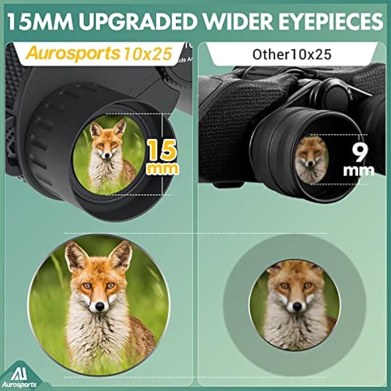 Aurosports 10×25 Binoculars for Adults and Kids, Large View Compact Binoculars with Low Light Vision, Easy Focus Small Binoculars for Bird Watching Outdoor Travel Sightseeing Concert Hunting Hiking