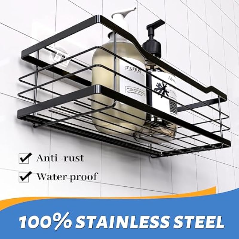 BTSD-home Shower Caddy Bathroom Organizer 2 Pack Rustproof Shower Shelf Rack Adhesive Shower Shelves with 4 Hooks, Stainless Steel No Drilling for Home Decor Bathroom Accessories Essentials