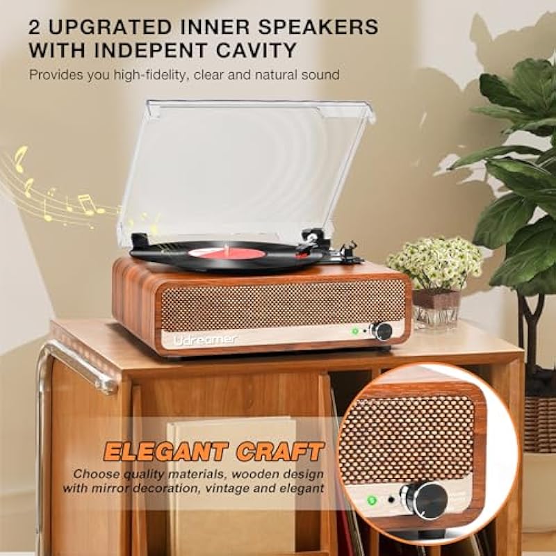 Vinyl Record Player with Upgraded Speakers Needle Pressure Adjustment,Vintage Turntable for Vinyl Records,Portable Vinyl LP Player with 3 Input,RCA Output and Headphone Jack