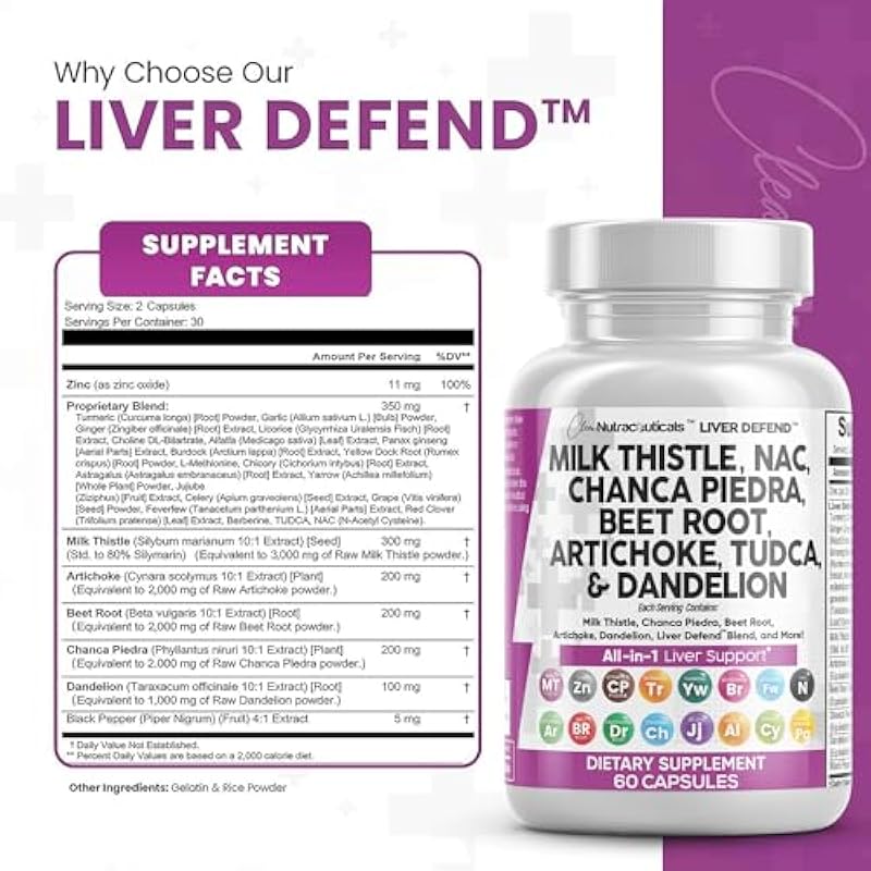 Milk Thistle 3000mg NAC Chanca Piedra 2000mg Beet Root 2000mg Artichoke 2000mg Dandelion Root 1000mg – Liver Cleanse Detox & Repair Supplement Plus TUDCA Choline and Ginger 60 Count