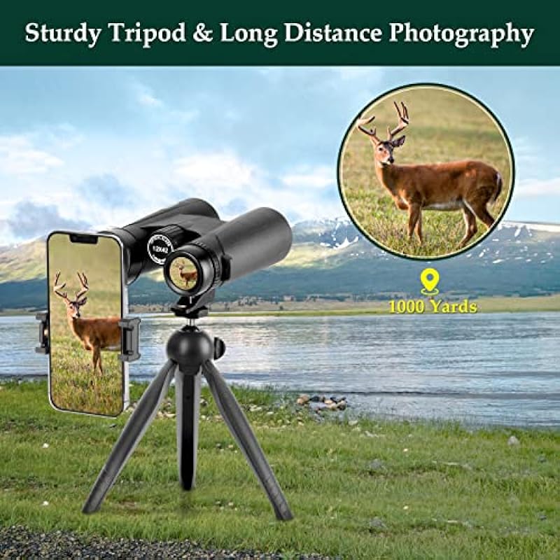 Adorrgon 12×42 HD Binoculars for Adults High Powered with Phone Adapter, Tripod and Tripod Adapter – Large View Binoculars with Clear Low Light Vision – Binoculars for Bird Watching Cruise Travel