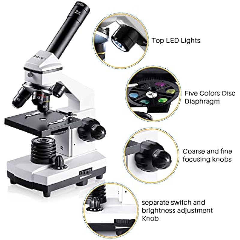 Microscope for Adults Kids, 100X-2000X BEBANG Compound Microscope with Microscope Slides, Microscope Kit for Kids Students Home School Lab