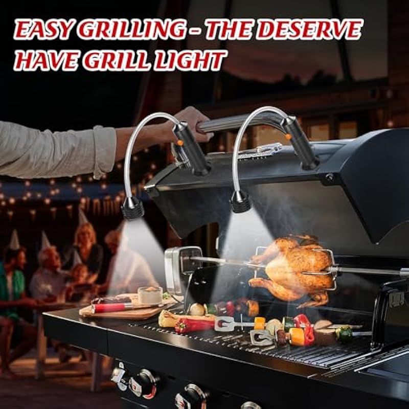 Grill Light BBQ Grilling Accessories: Unique Fathers Day Dad Gifts, Birthday Gifts for Men Women Grandpa Husband, Outdoor Bright Magnetic LED BBQ Light, Smoker Grill Accessories Grill Tools, 2 Pack