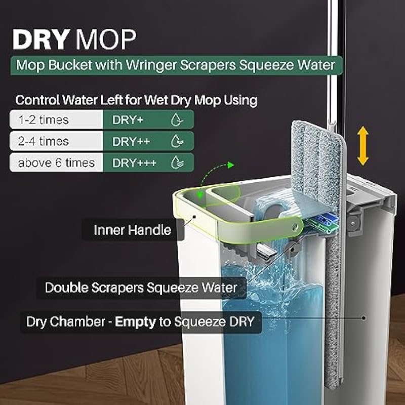 JOYMOOP Mop and Bucket with Wringer Set for Home, Flat Mop and Bucket System, Mops for Floor Cleaning and Wall Cleaner, with 3 Reusable Microfiber Mop Pads