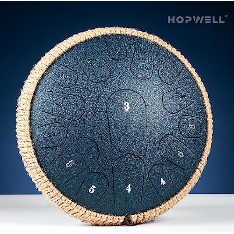 Steel Tongue Drum – 13 Inches 15 Notes Tongue Drum – Hand Pan Drum with Music Book, Handpan Drum Mallets and Carry Bag, D Major (Navy Blue)