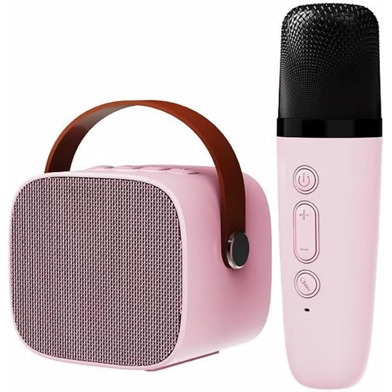 Mini Karaoke Machine Portable Wireless Bluetooth Hands-Grip Long Battery Life Mini Karaoke Speaker for Kid Funny Toys and Gifts and Family Party use Singing(Pink)