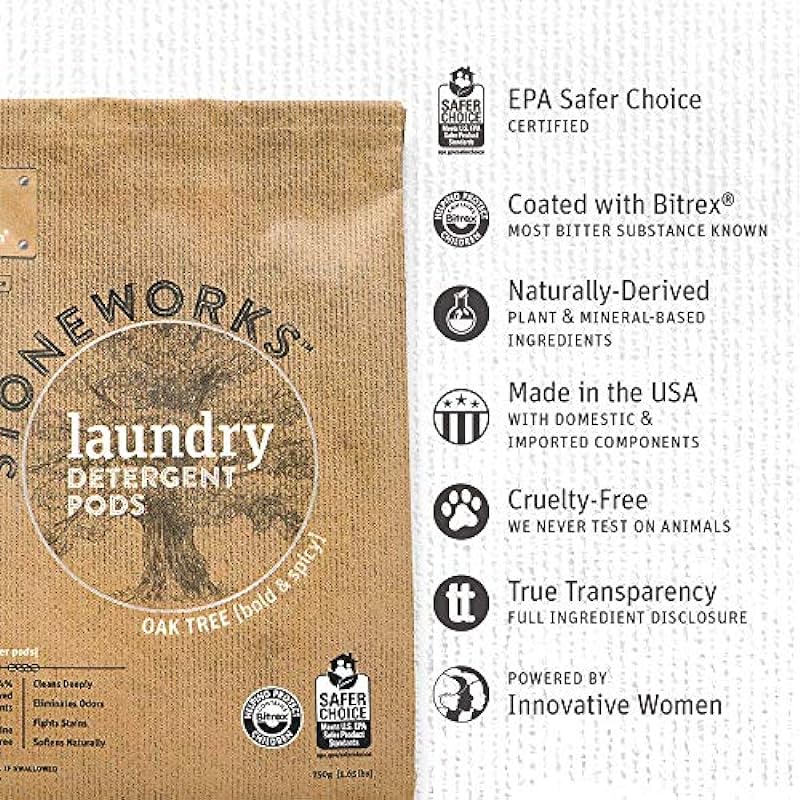 Grab Green Stoneworks Natural Laundry Detergent Powder Pods, Oak Tree, 50 loads