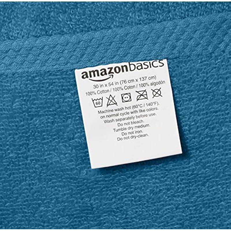 Amazon Basics – 2 Piece Quick-Dry Oversize Bath Towel, 100% Cotton, Lake Blue, 54″ x 30″